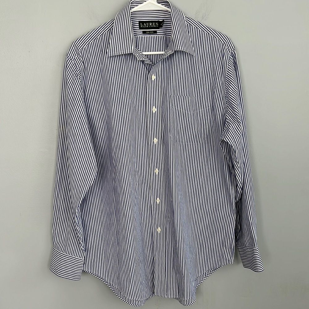 Ralph Lauren Non iron 15 1/2  32/33 dress shirt navy white
